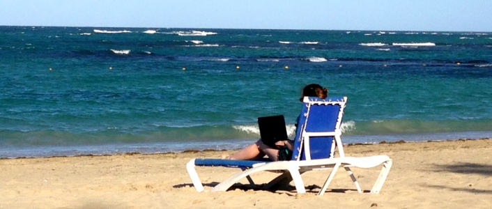 Laptop Lifestyle - Sharon working on the beach