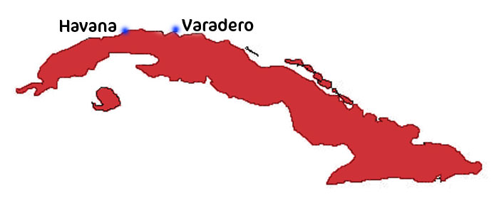 Map of Cuba - Varadero Beach