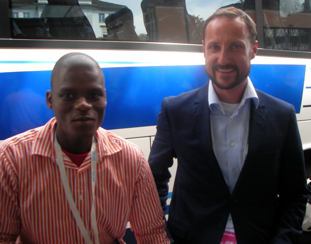 Khethelo with HRH Prince Haakon of Norway, visiting schools in Zurich