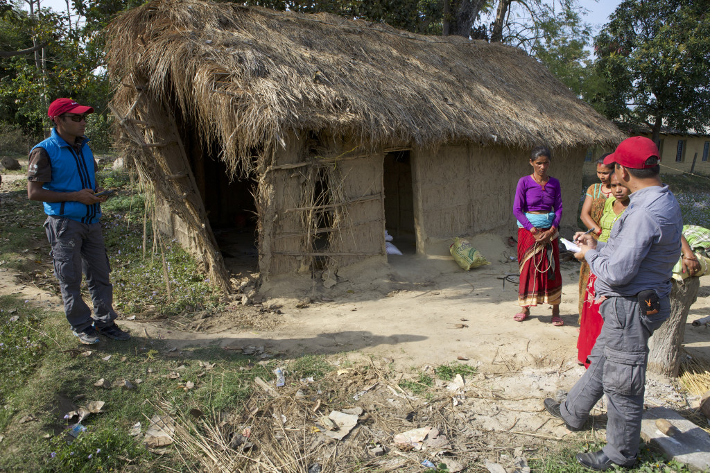 Our Red Caps in Nepal doing a post Human-Wildlife conflict investigation. A house was partly destroyed by an elephant during the night. ©Awely