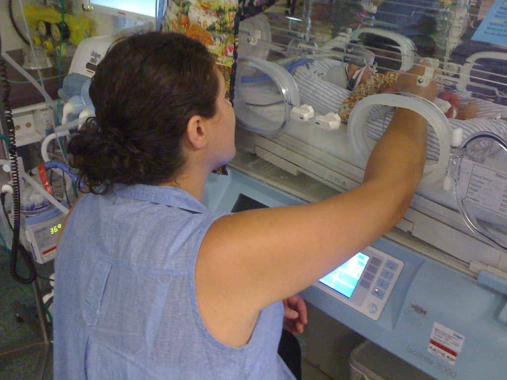 Rebecca, seeing her son Lucas for the first time in NICU.